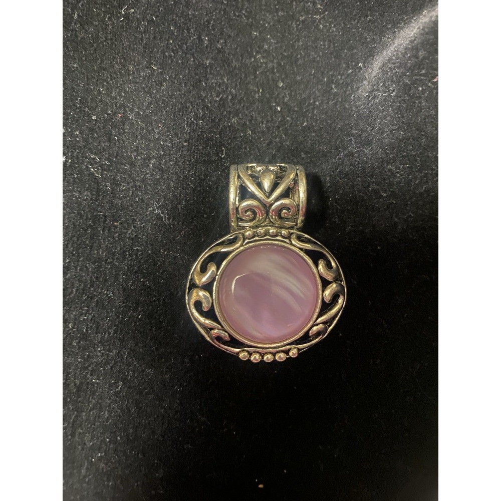 Pink Stone Silver Tone Pendant Roman VTG